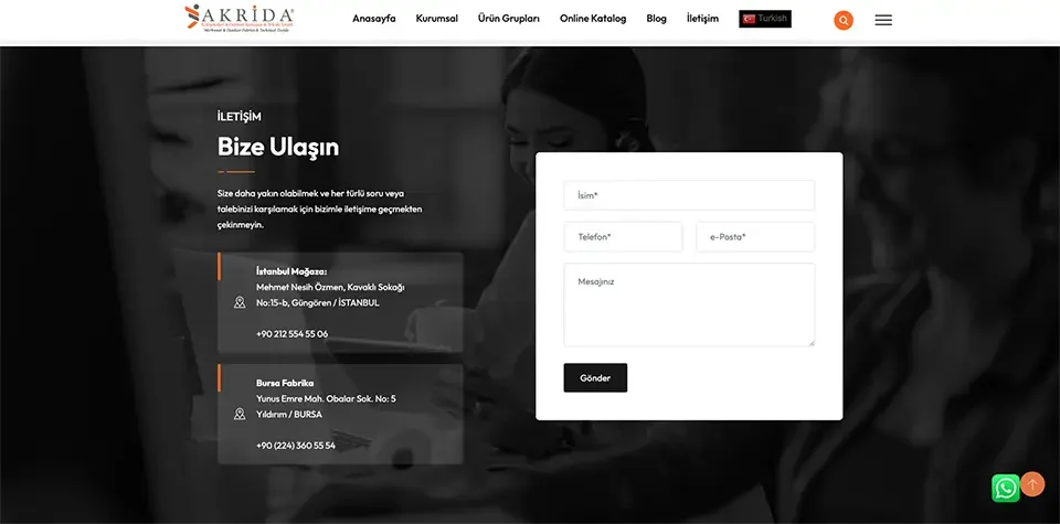 Akrida Tekstil web sitesi tasarımı